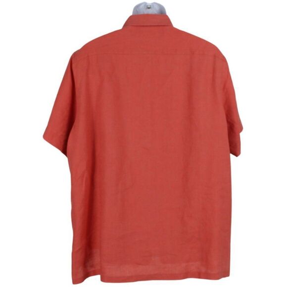 Shirt Short Sleeve Linen Button Up Casual Collared Tasso Elba Dark Orange Men XL - Picture 2 of 5